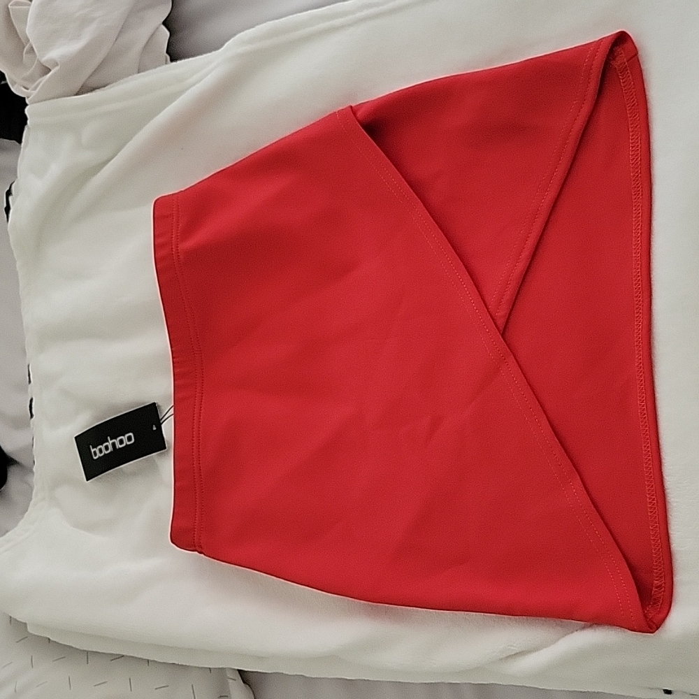 Boohoo red scuba wrap micro skirt